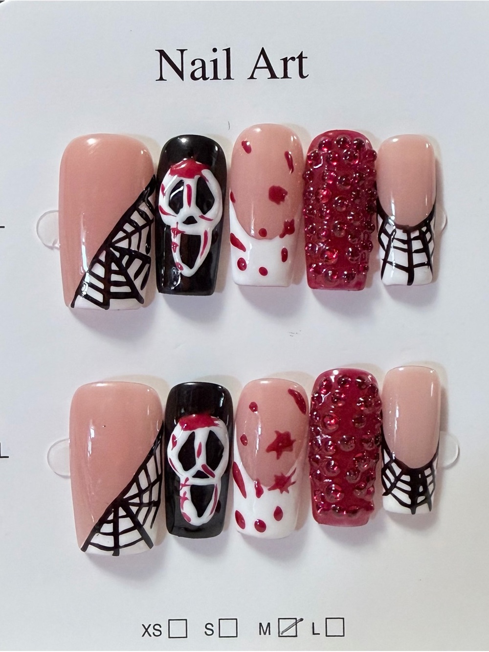 Halloween Pink & Black Press-On Nail Set with Red Accent - Nail Art